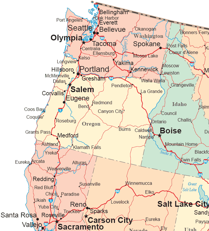 Map Of Northwestern United States Northwestern States Road Map