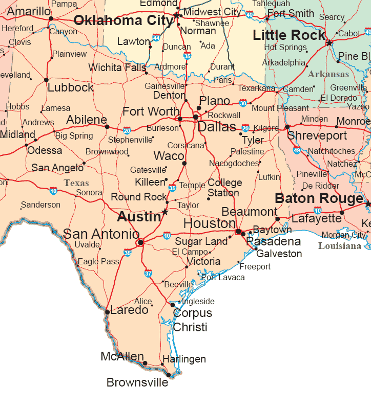 map of texas oklahoma and arkansas South Central States Road Map map of texas oklahoma and arkansas