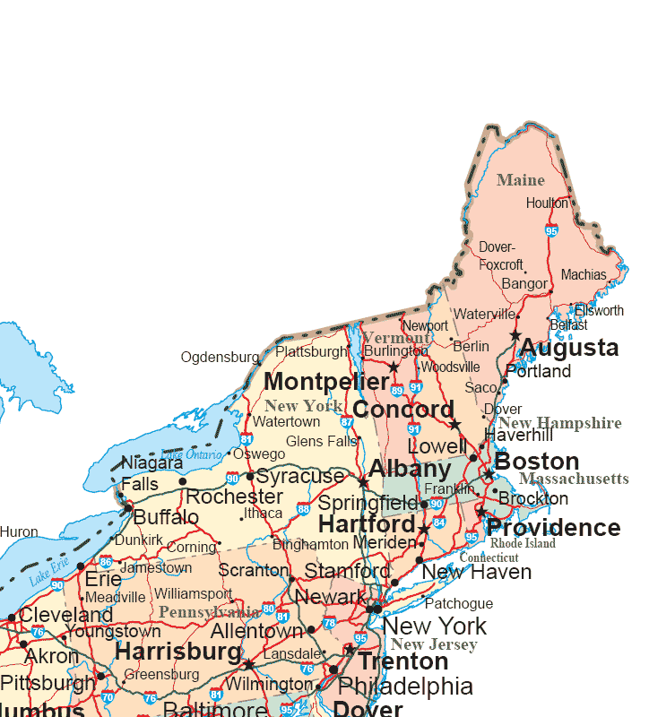 Map Of Ne Usa States Northeastern States Road Map