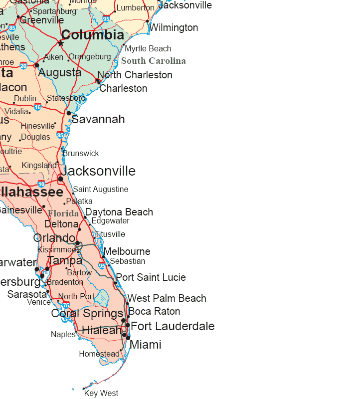 map of north florida and south georgia Southeastern States Road Map map of north florida and south georgia