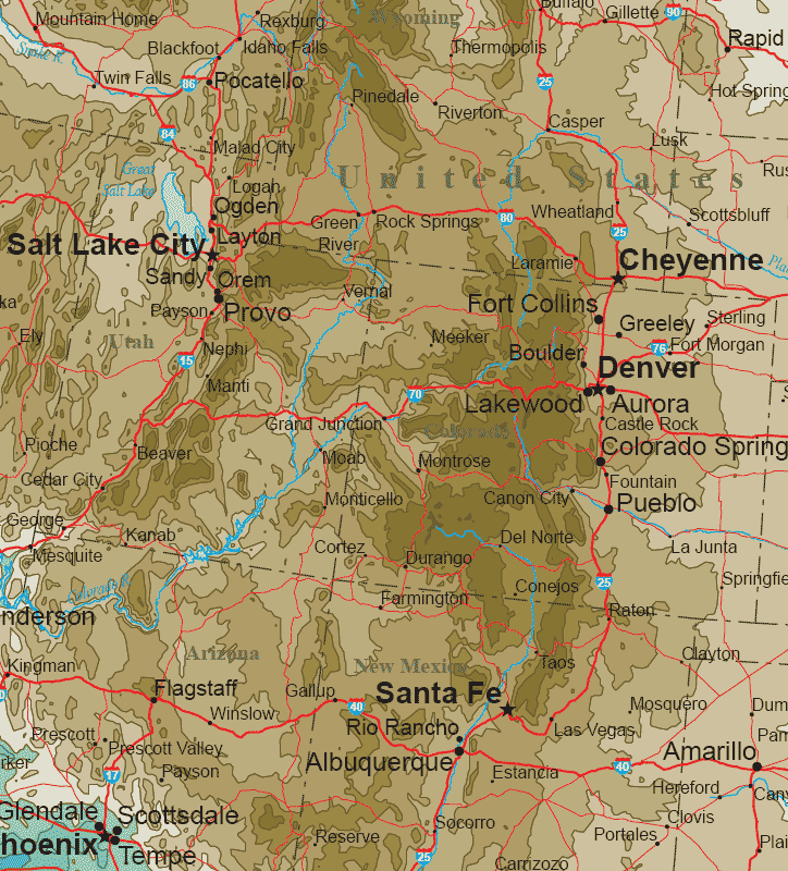 Central Rocky Mountain States Topo Map