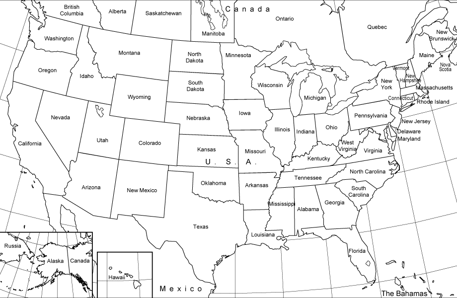 Black And White Map Of United States United States Black and White Outline Map